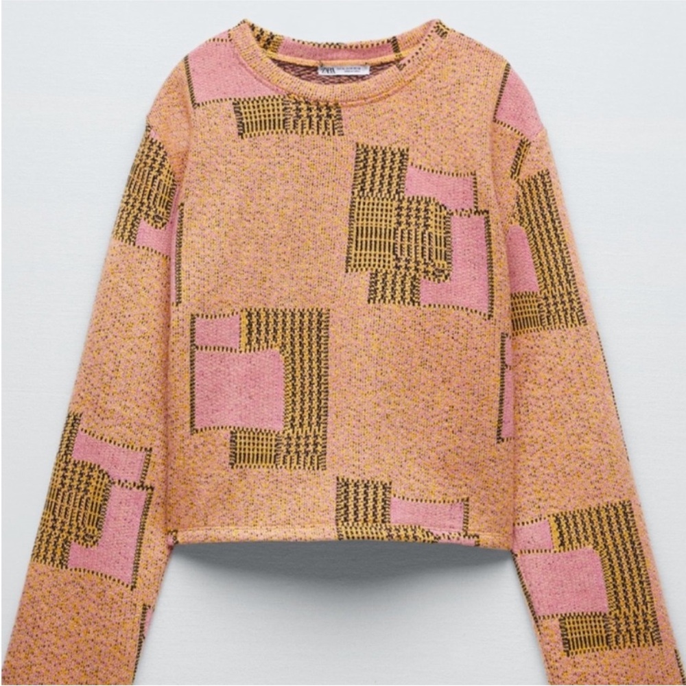 Zara Pink and Orange Geometric Sweater Sz. M